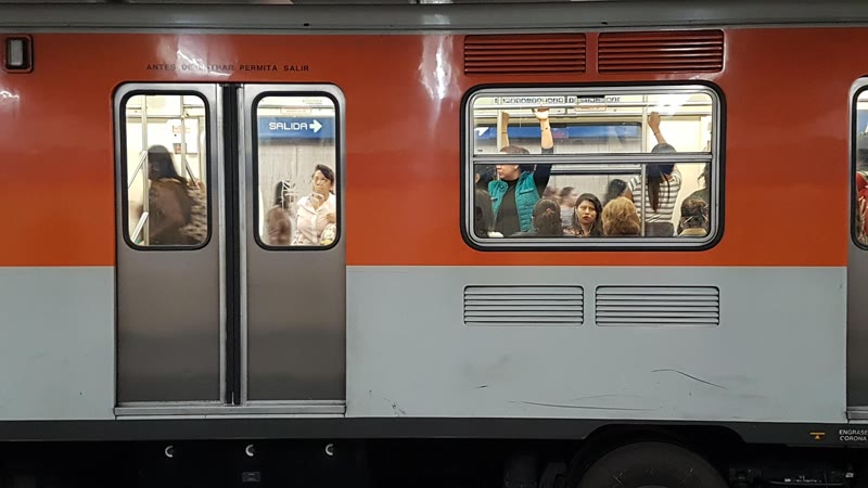 A Mexico City Metro train at a station